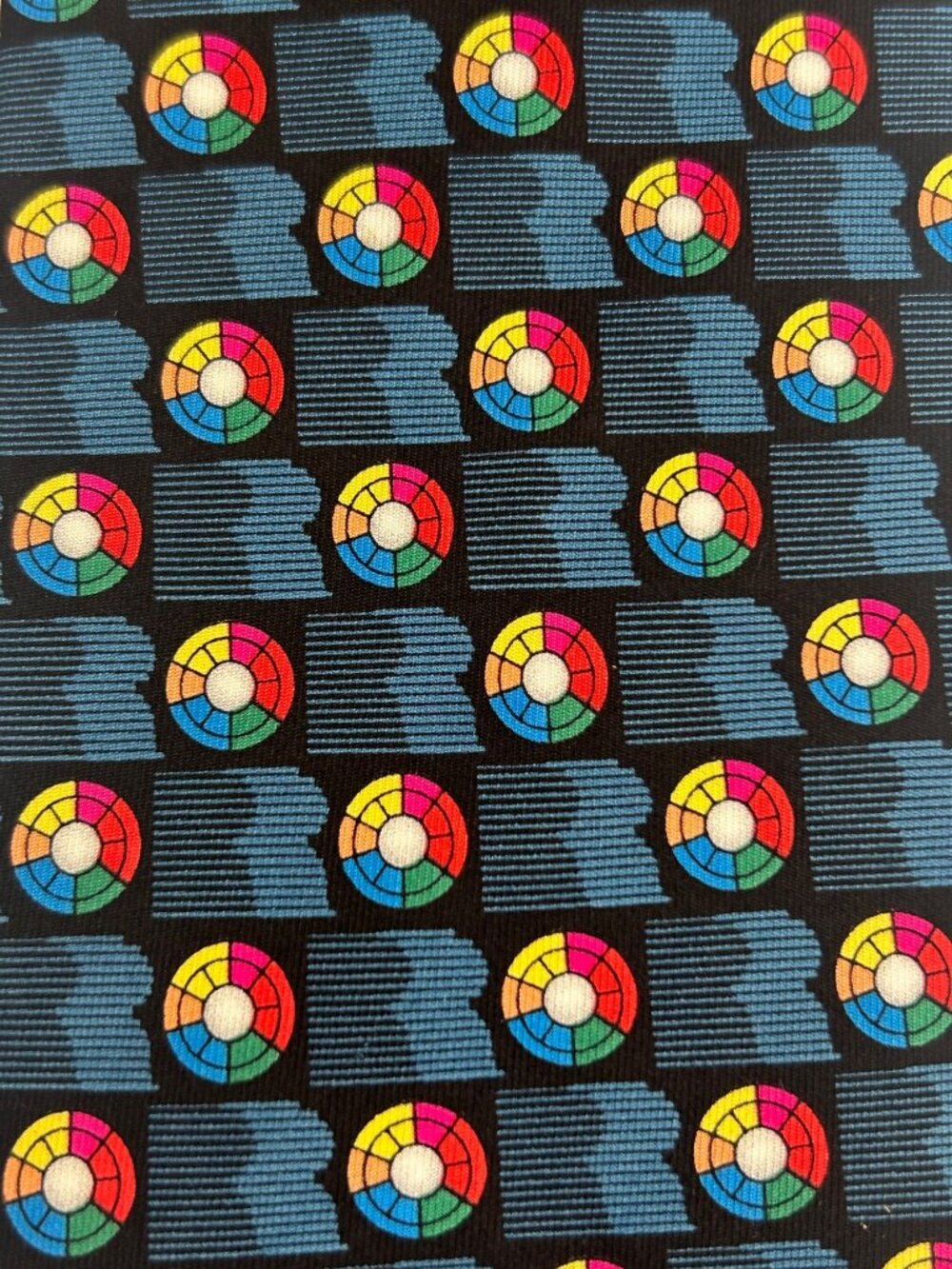Vintage Colorful Abstract Geometric Men's Tie Unique Pinwheel Blue Red Korea - Picture 2 of 7